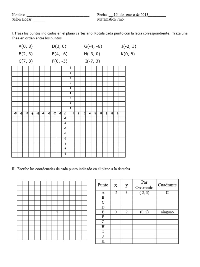 Trabajo En Clase Sobre Plano Cartesiano Pdf Geometría Geometría