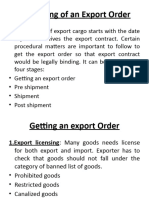 Processing of An Export Order