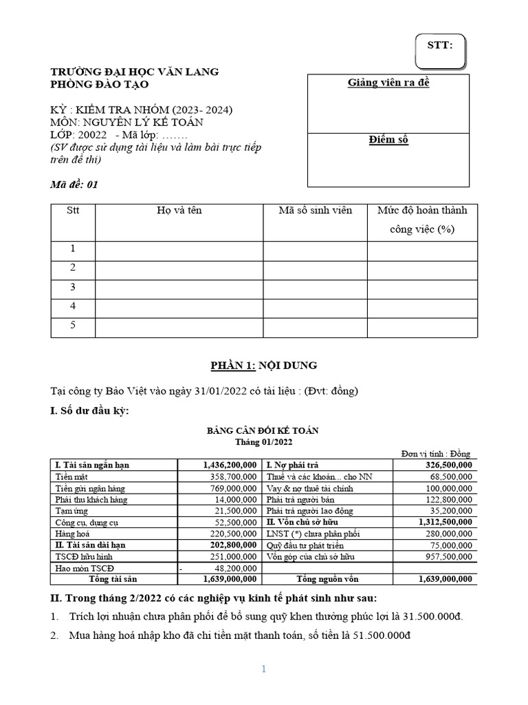 NLKT - de BT Nhom - 01 | PDF