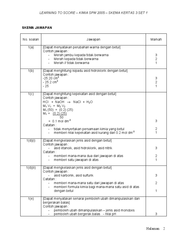 Kimia Skema Spm Kimia K3 Set 1 Pdf