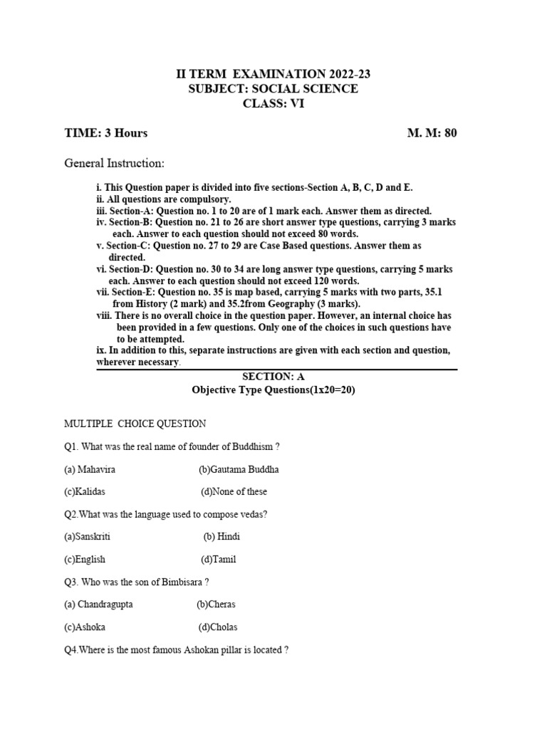Class 6 Social Science Exam Paper 2022-23 | PDF | Forests