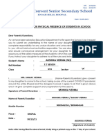 Consent Form For Physical Presence of Students