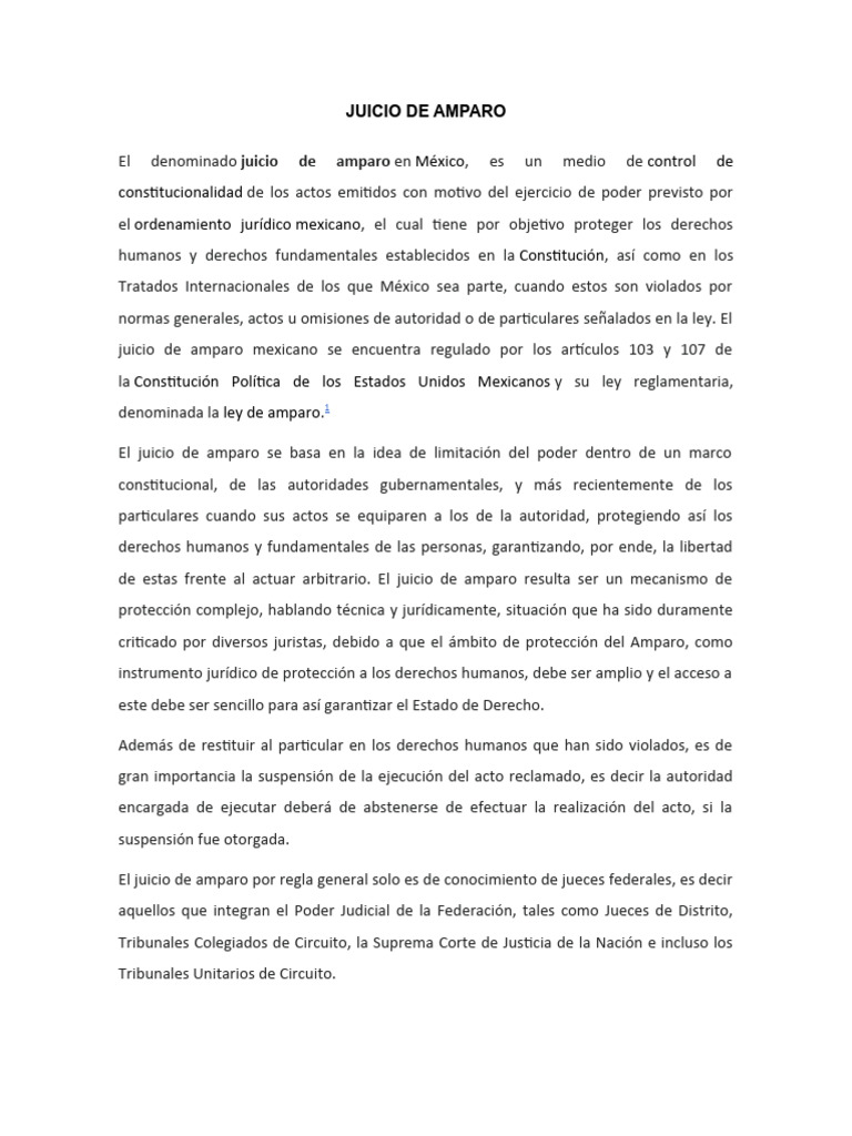 Juicio de Amparo en México: Protección de Derechos | PDF | Constitución ...