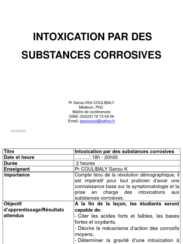 Intoxication par substances corrosives | PDF | Corrosion | Brûlure