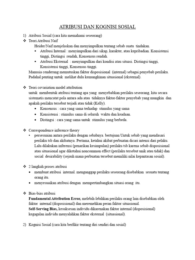 Atribusi dan Kognisi Sosial: Teori dan Bias | PDF