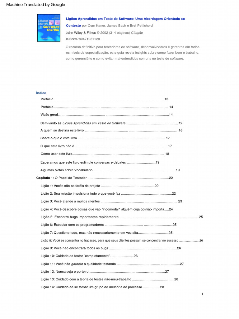 Lições Aprendidas em Teste de Software | PDF | Testes de software ...