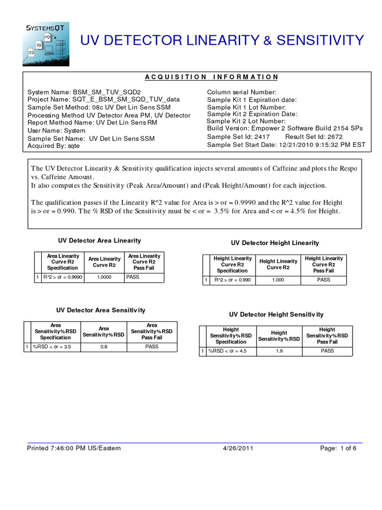 UV Det Lin Sens RM | PDF | Scientific Techniques | Scientific Method