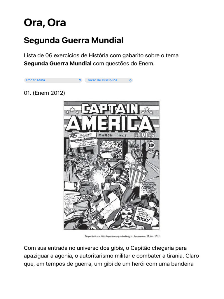 Exercícios sobre a Segunda Guerra Mundial | PDF | Alemanha nazista ...