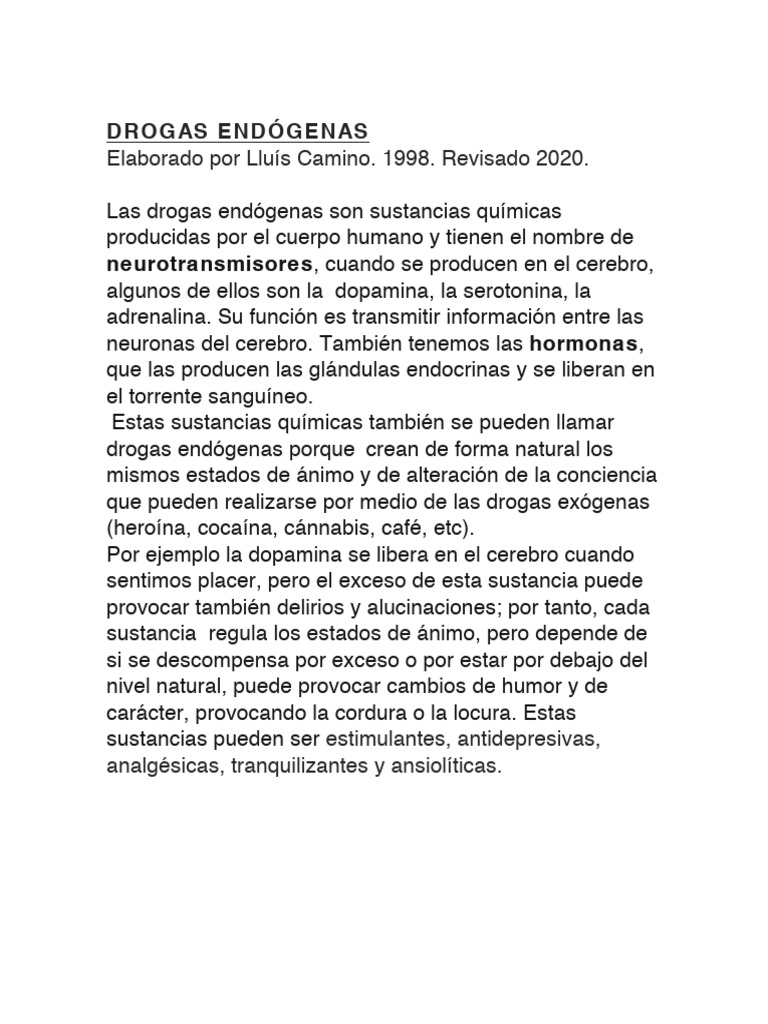 Drogas Endógenas y su Impacto en la Salud | PDF | Drogas | Mdma