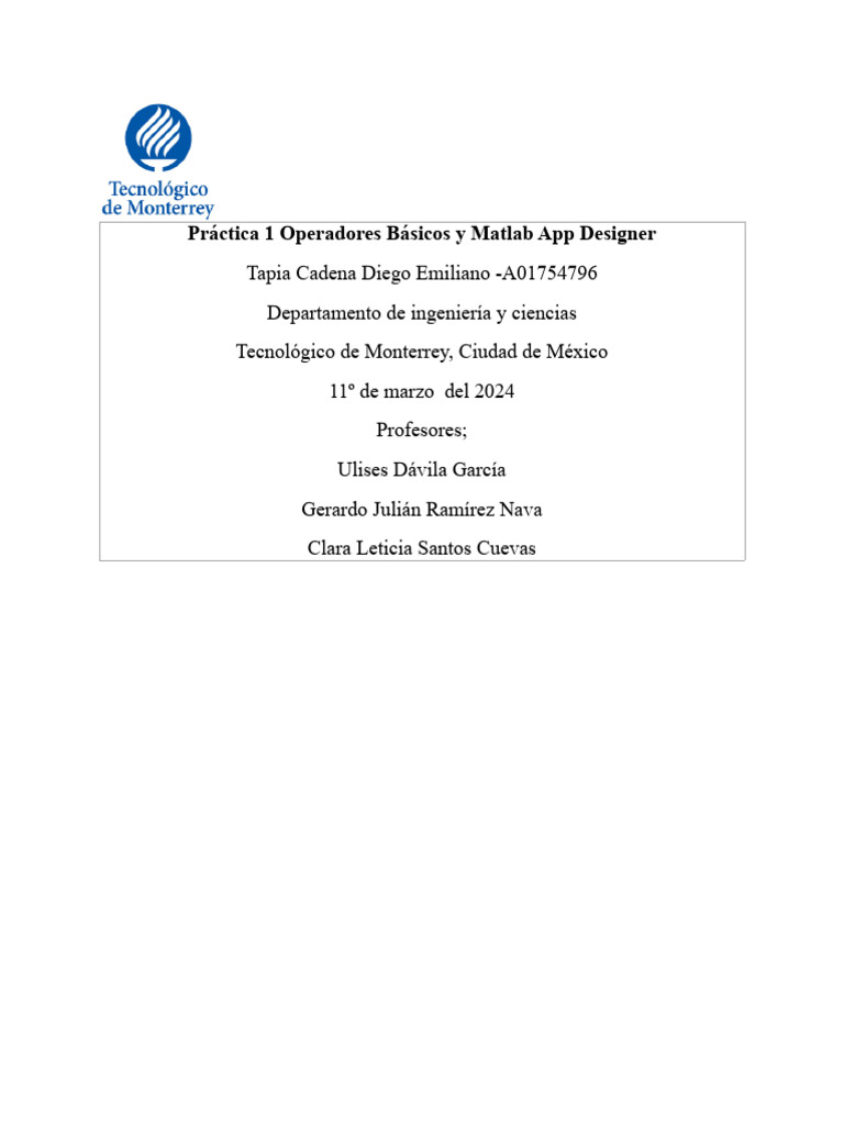 Reporte de la pr ctica 1 operadores b sicos y matlab app designer pdf