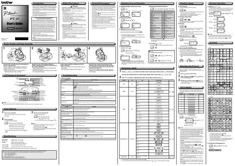 Brother PT45 User Manual Download Free PDF
