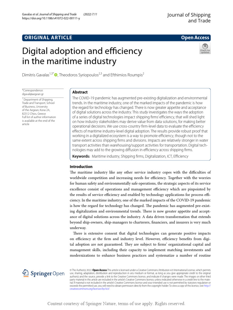 Digital Adoption and Efficiency in The Maritime in | PDF | E Commerce ...