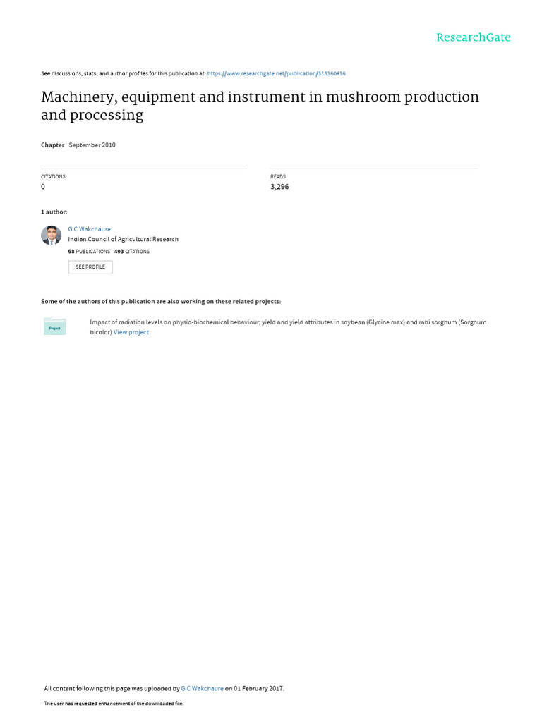 Machinery, Equipment and Instrument in Mushroom Production and ...