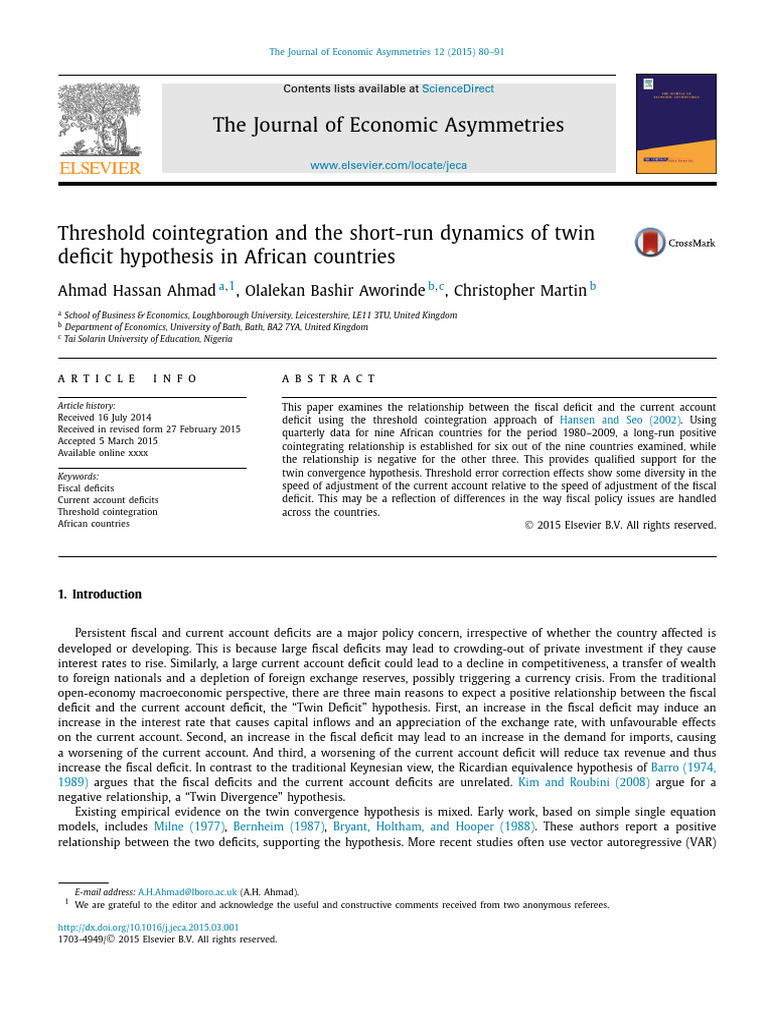 Twin Deficit Dynamics in Africa | PDF | Statistical Significance ...
