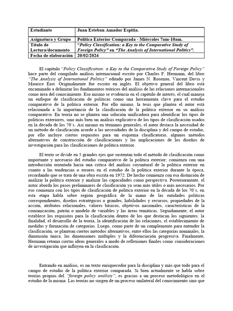 Reseña "Policy Classification: A Key To The Comparative Study of ...