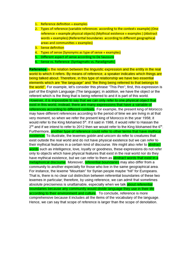 Sense and Reference in Semantics | PDF | Semantics | Word