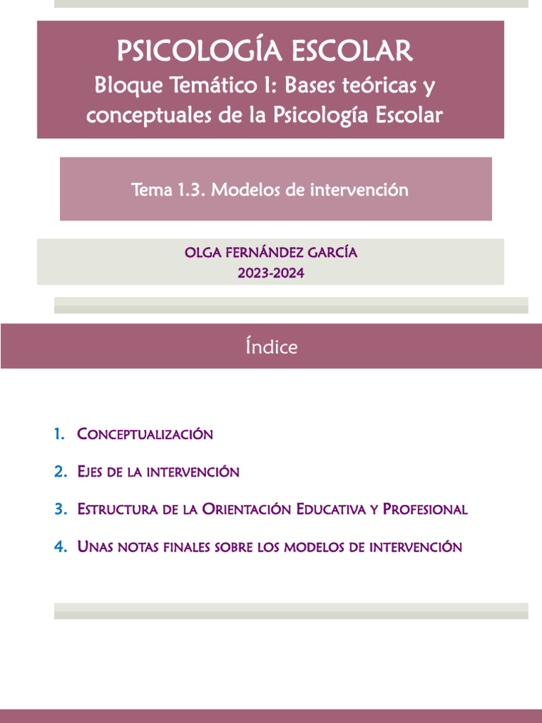 Modelos de Intervención en Psicología Escolar | PDF | Sicología ...