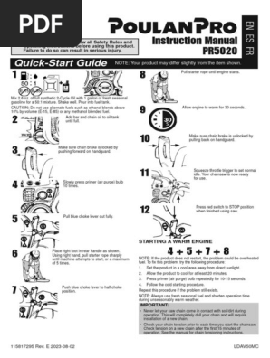 Poulan Pro 5020 Chainsaw Manual with chain specs