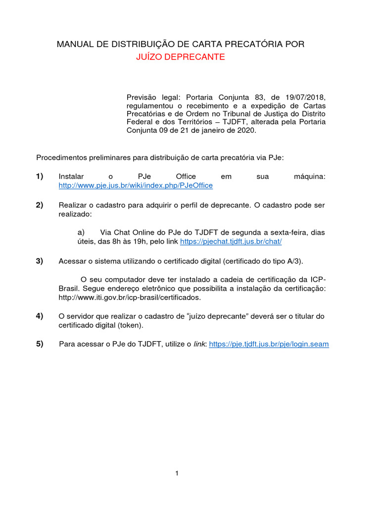 Distribuição de Carta Precatória no PJe | PDF | Servidor (informática)