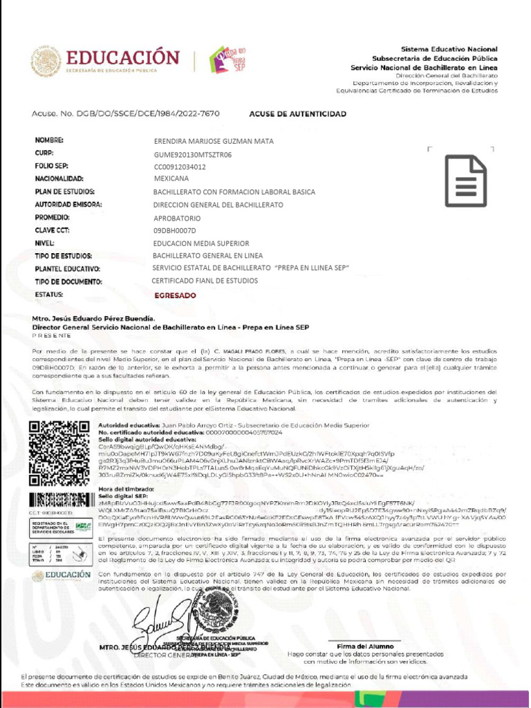 Certificado de Prepa en Línea SEP | PDF