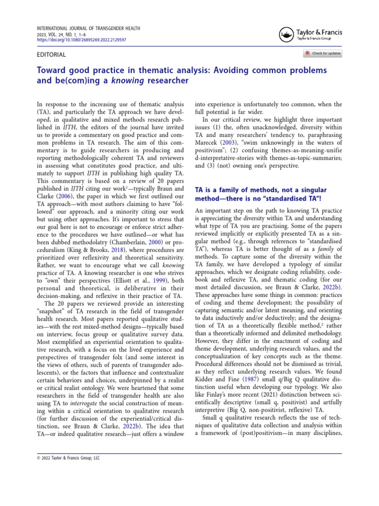 Toward Good Practice in Thematic Analysis - Avoiding Common Problems ...