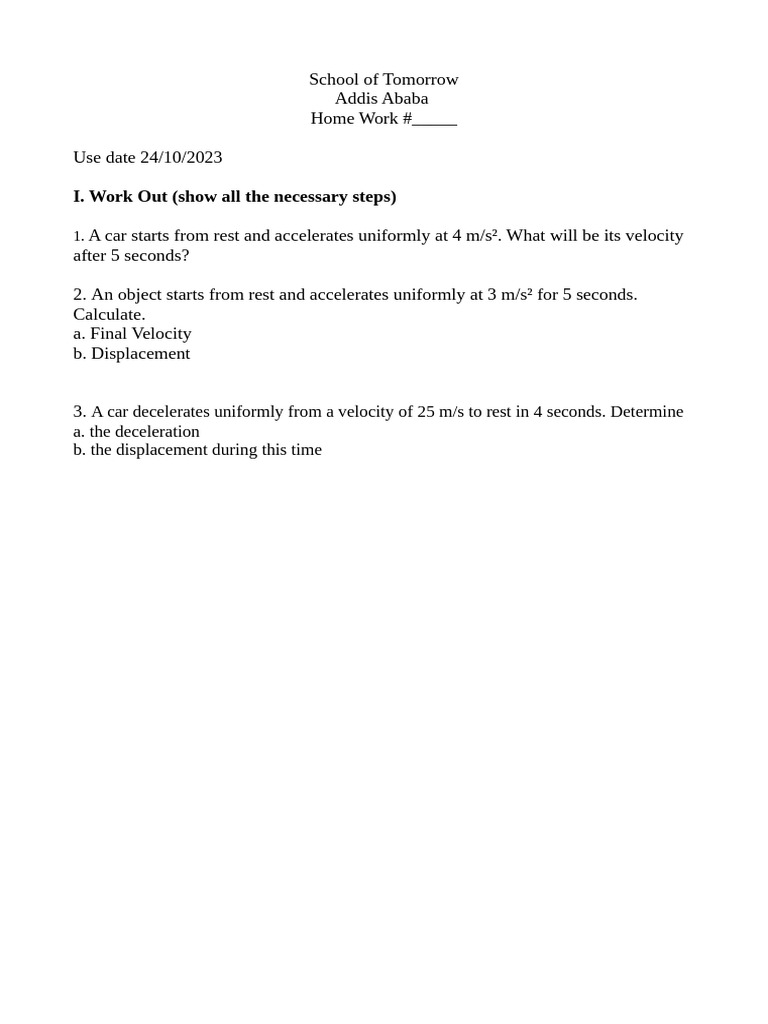 Physics Homework: Motion Problems | PDF