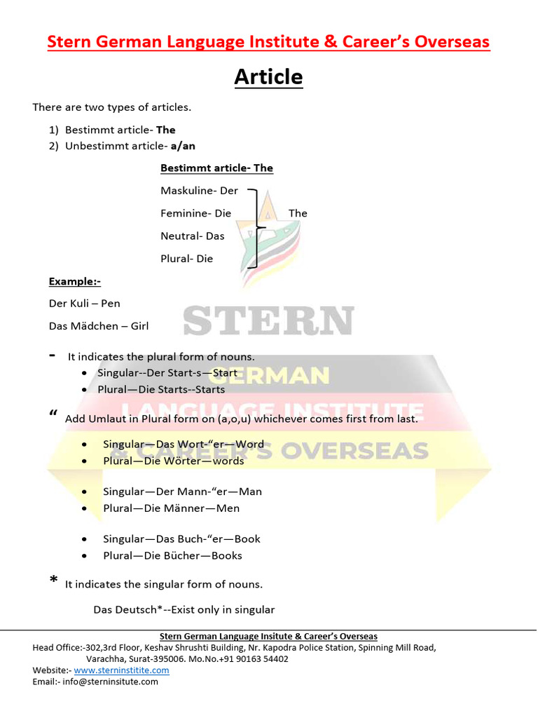 German Articles and Gender Rules Guide | PDF | Plural | Grammatical Number