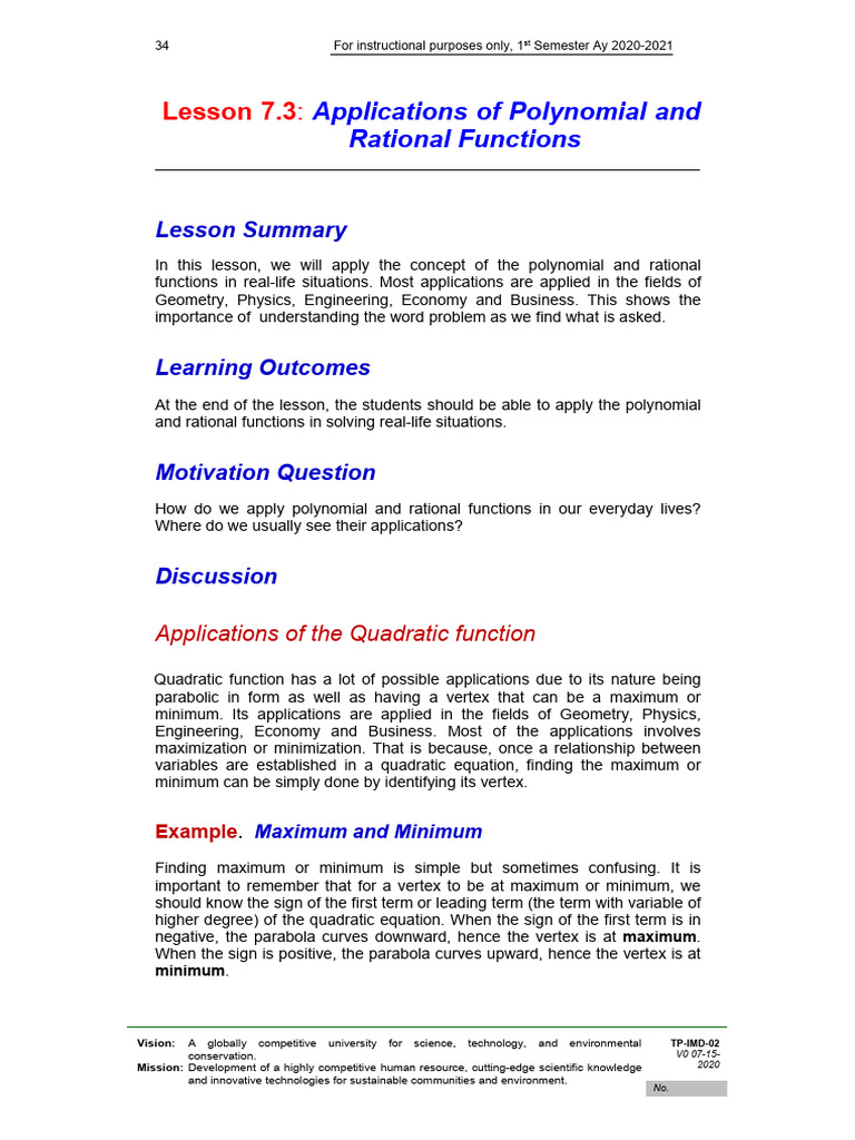 Lesson 7 3 applications of polynomials and rational functions pdf