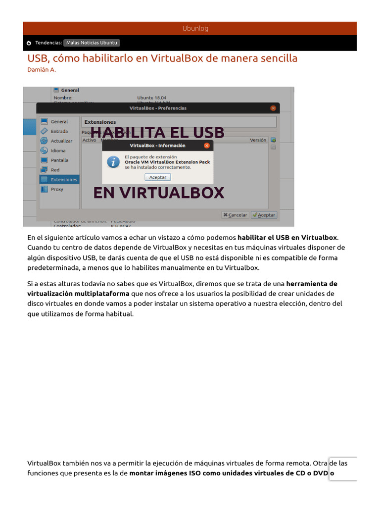 Habilitar USB en VirtualBox fácilmente | PDF | Ventana (informática ...