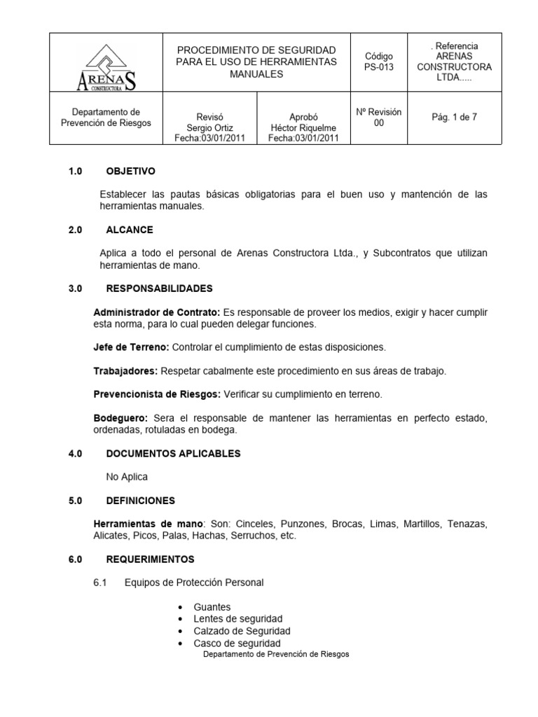 Seguridad en Uso de Herramientas Manuales | PDF | Metalurgia | Herramientas