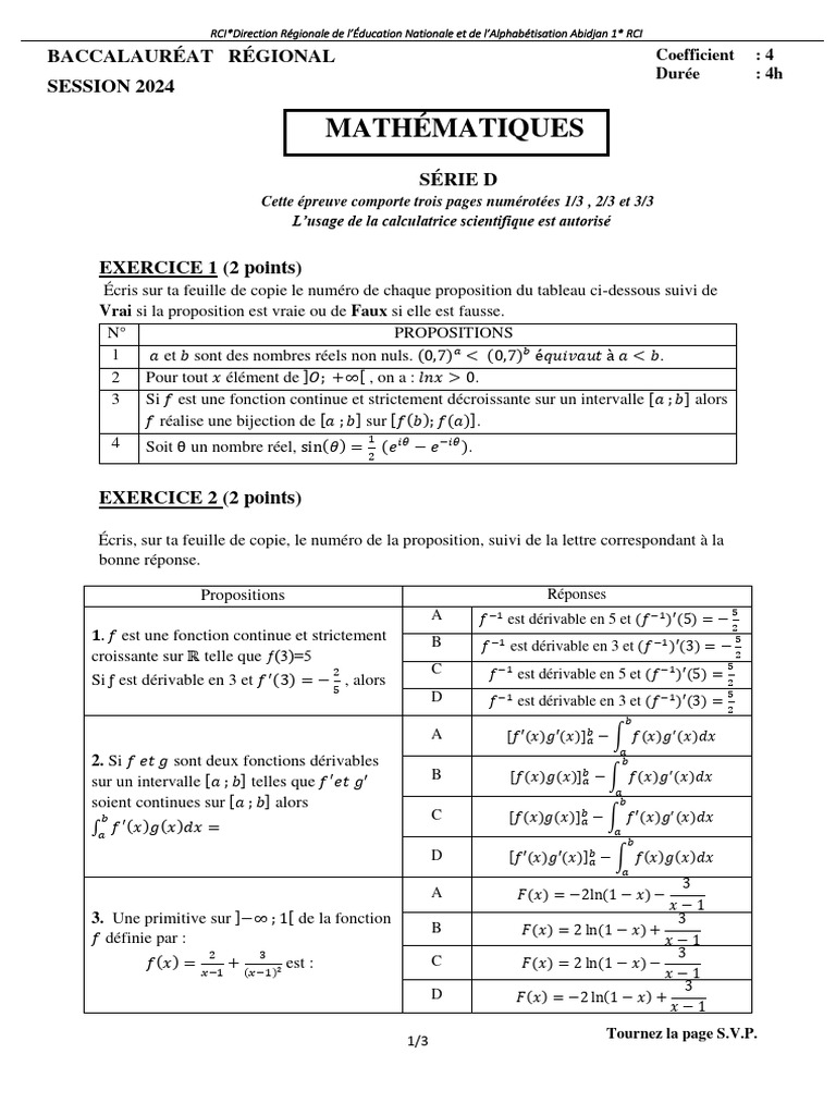 Mathématiques Baccalauréat 2024 | PDF | Nombre complexe | Limite ...