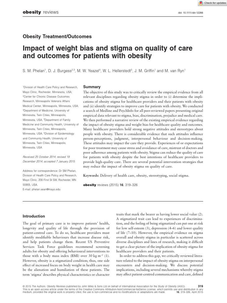 Impact of Obesity Stigma on Healthcare | PDF | Social Stigma | Obesity