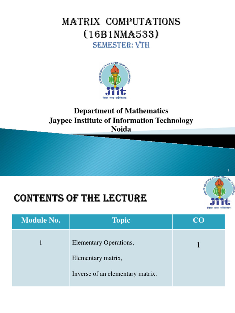 Lect 2 - Elementary Operations - Elementary Matrix - 16B1NMA533 - 3 ...