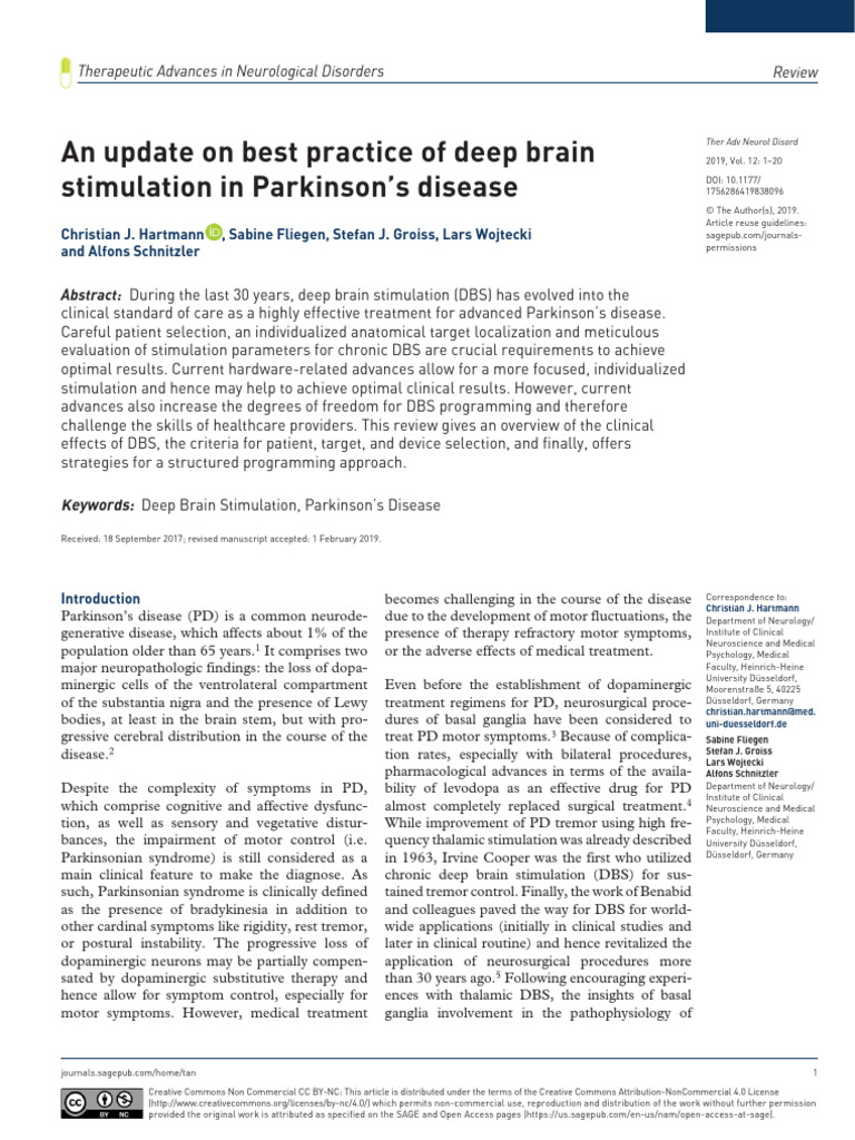 An Update On Best Practice of Deep Brain Stimulation in Parkinson's ...