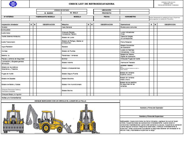Check list - Retroexcavadora | PDF | Vehículos de lujo | Vehículo de motor