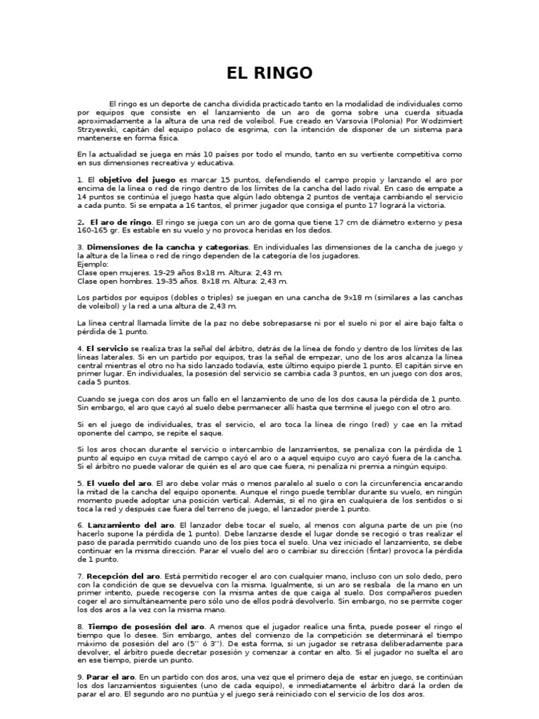 Reglas y Juego del Ringo | PDF | Vóleibol | Deportes