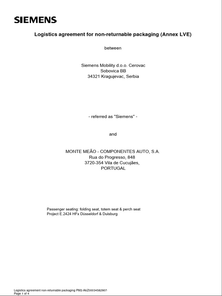 A6Z TBD Annex LVE (Serbia) Logistic Agreement Diposable Packaging | PDF ...