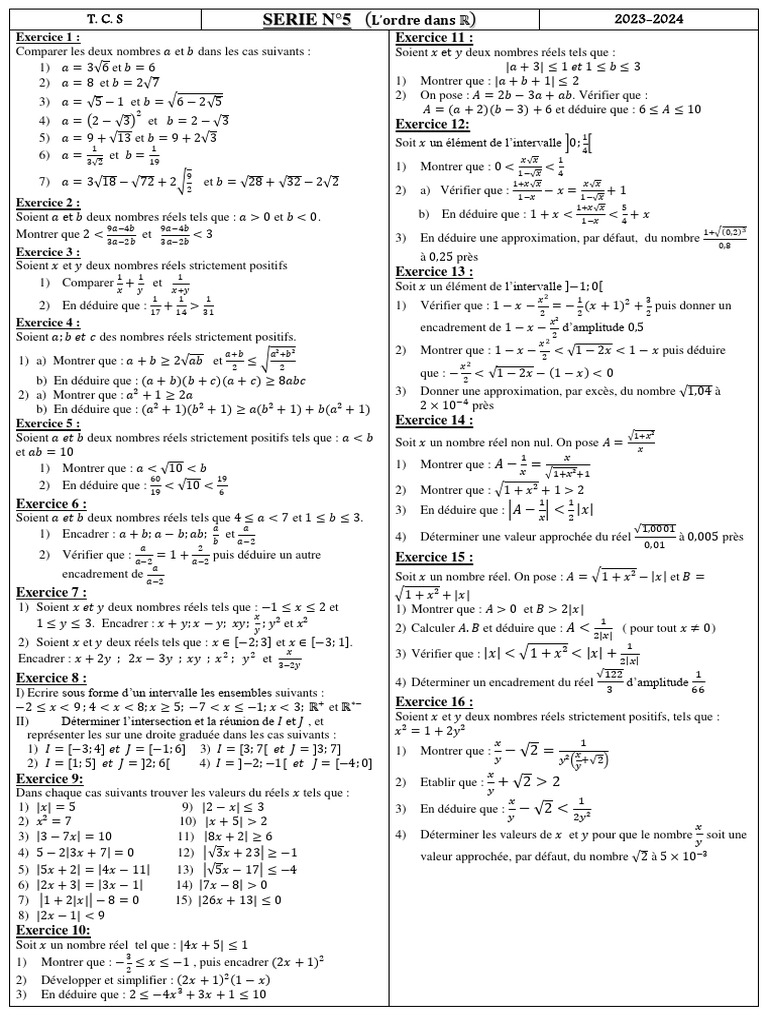 Exercices de Mathématiques TCS 2023 | PDF | Nombre réel | Mathématiques