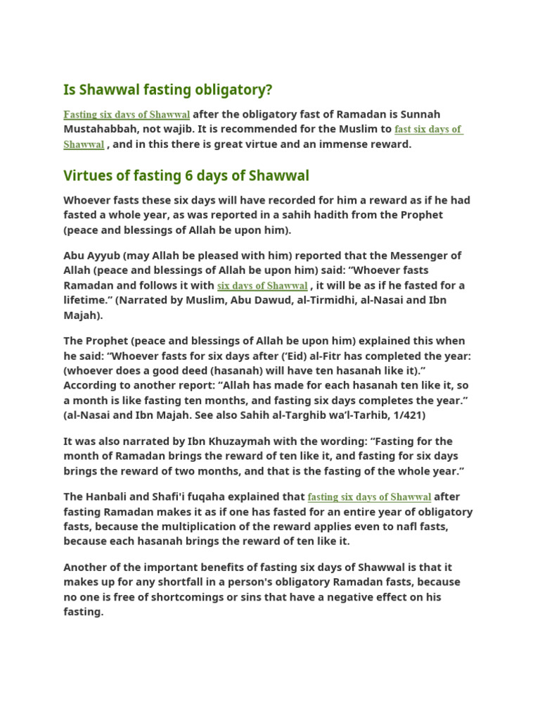Is Shawwal Fasting Obligatory | PDF | God In Islam | Islamic Jurisprudence