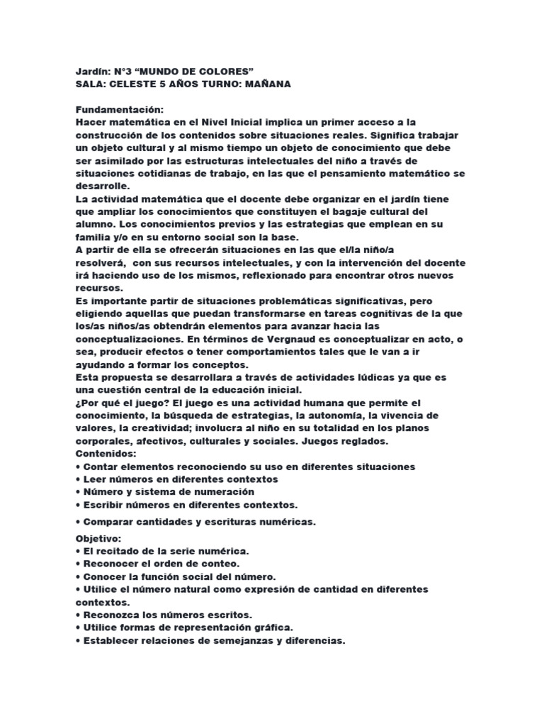 Matemáticas Lúdicas en Jardín Infantil | PDF | Educación de la primera ...