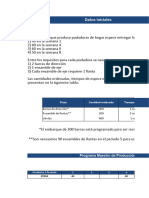 Datos Iniciales: Barras de Dirección 300 2 Semanas Ensamble de Llantas 200 3 Semanas Llantas 400 1 Semana