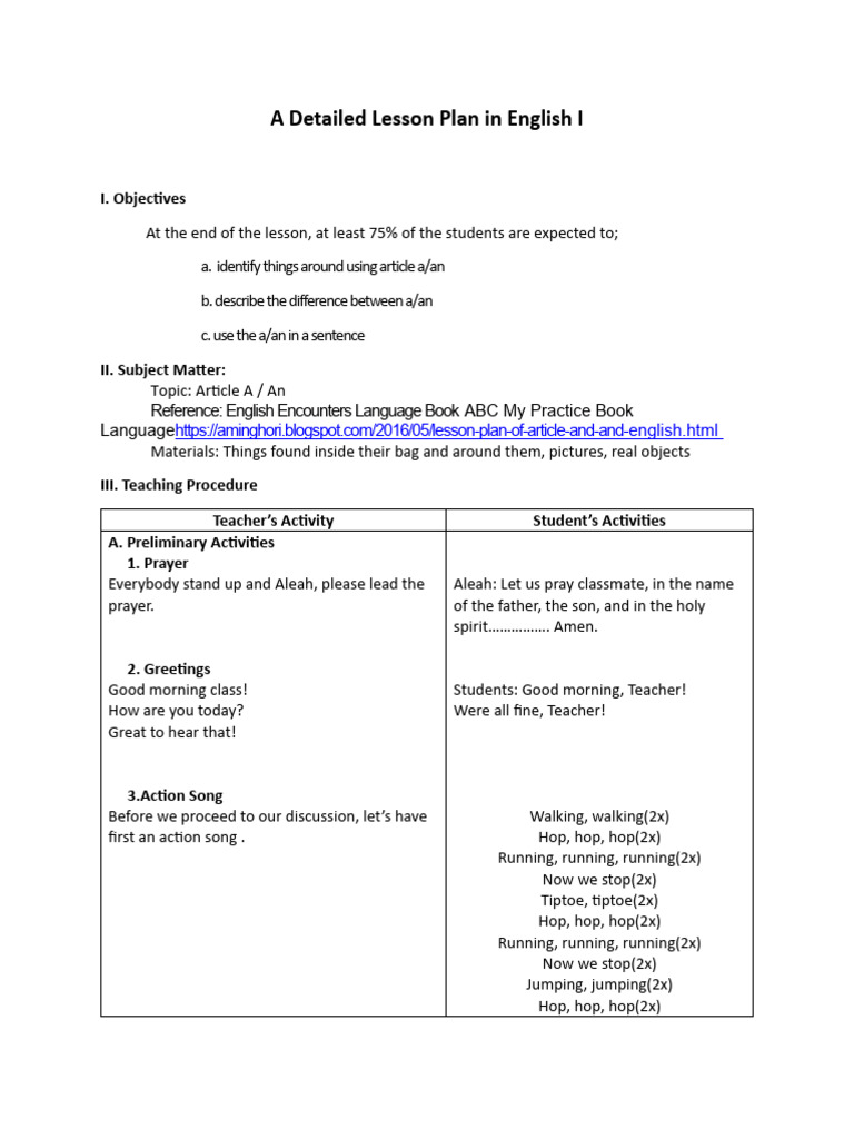 Lesson Plan: Teaching Articles A/An | PDF | Consonant | Word