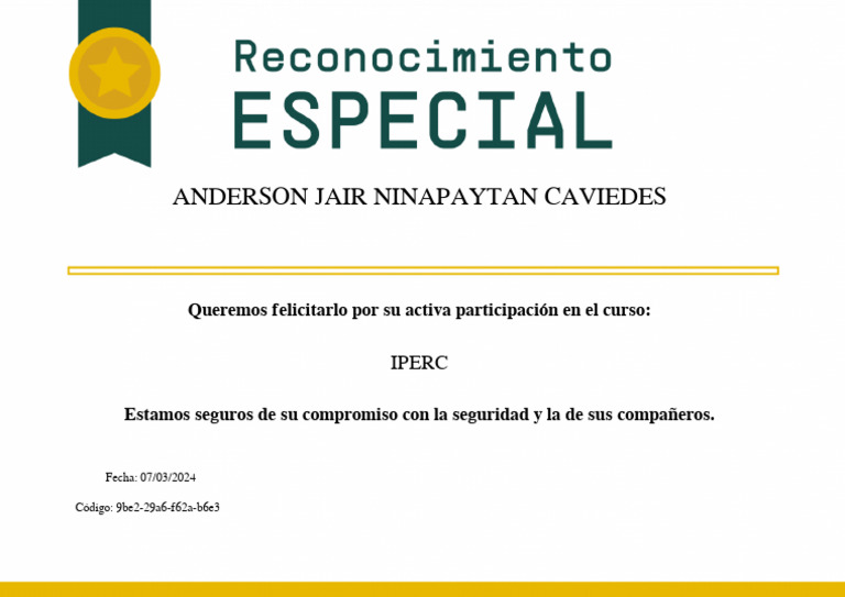 Certificado de Participación en IPERC | PDF
