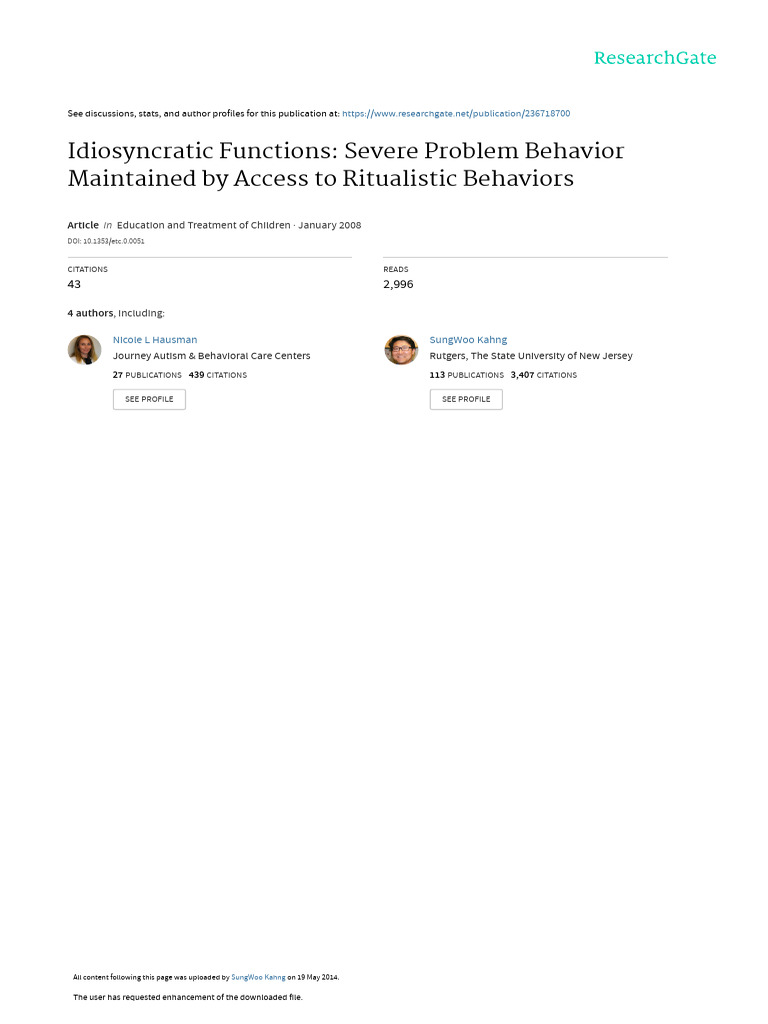 Idiosyncratic Functions of Problem Behavior | PDF | Reinforcement ...