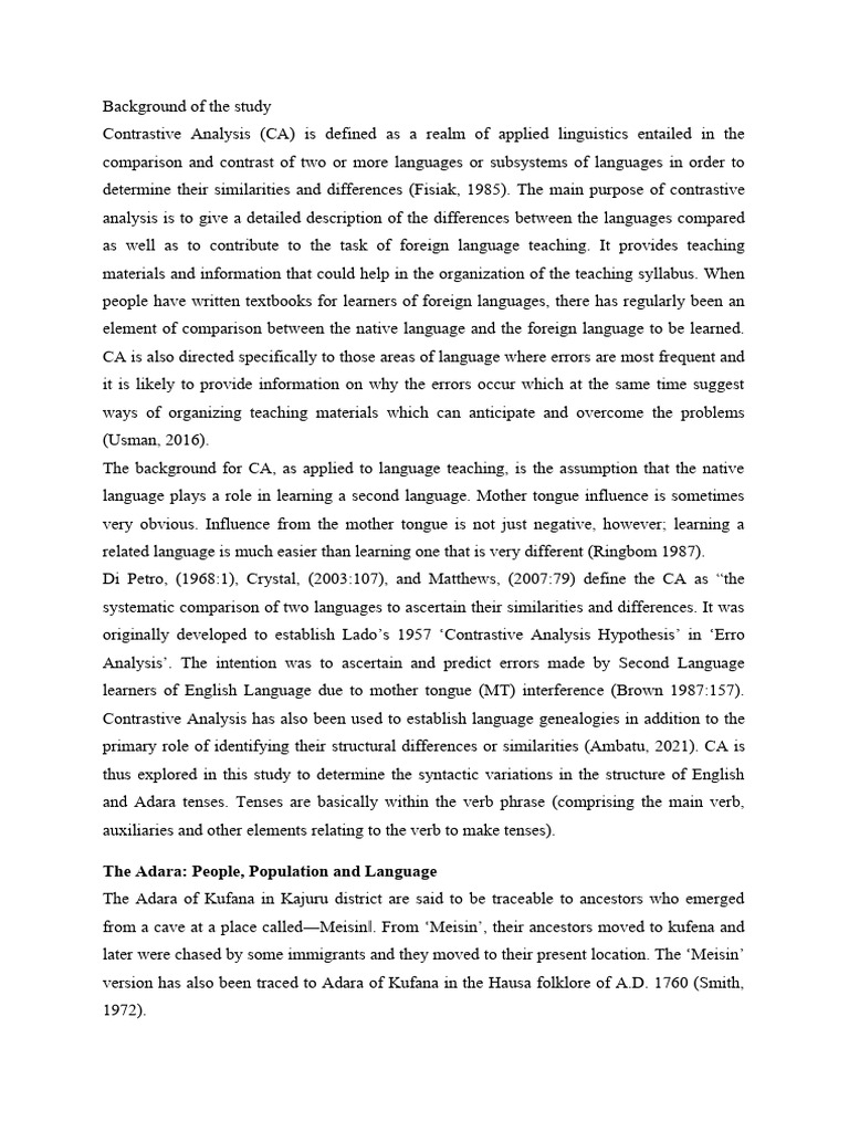 Contrastive Analysis of Adara and English | PDF | English Language | Verb