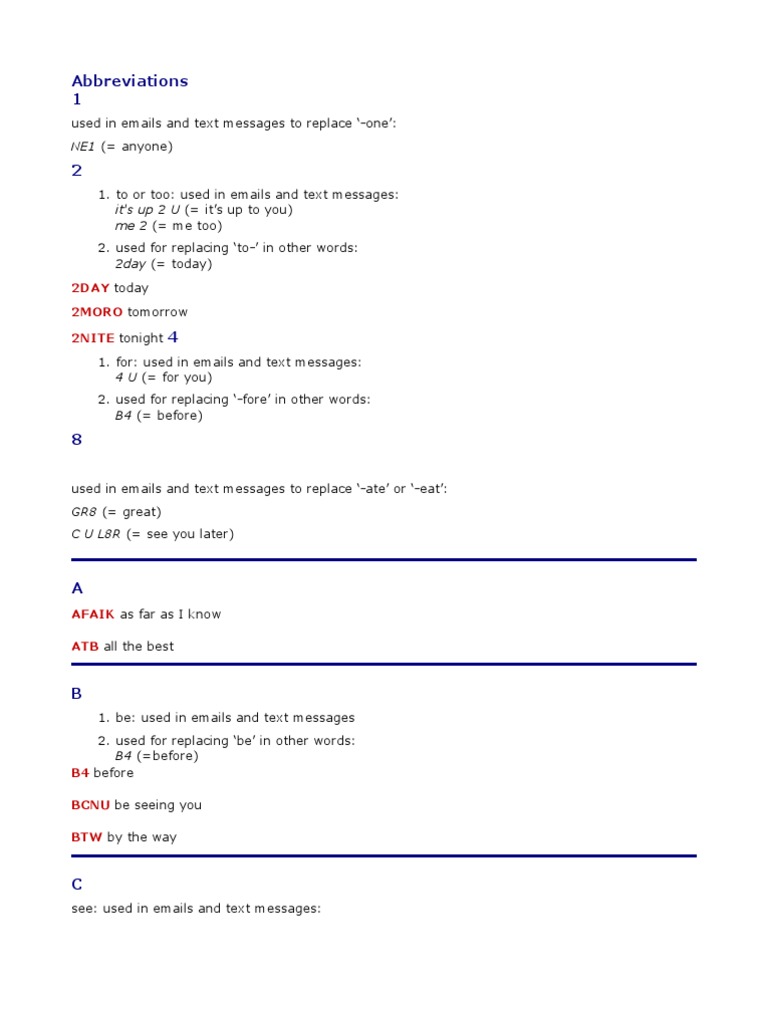 Common Text Abbreviations Explained | PDF