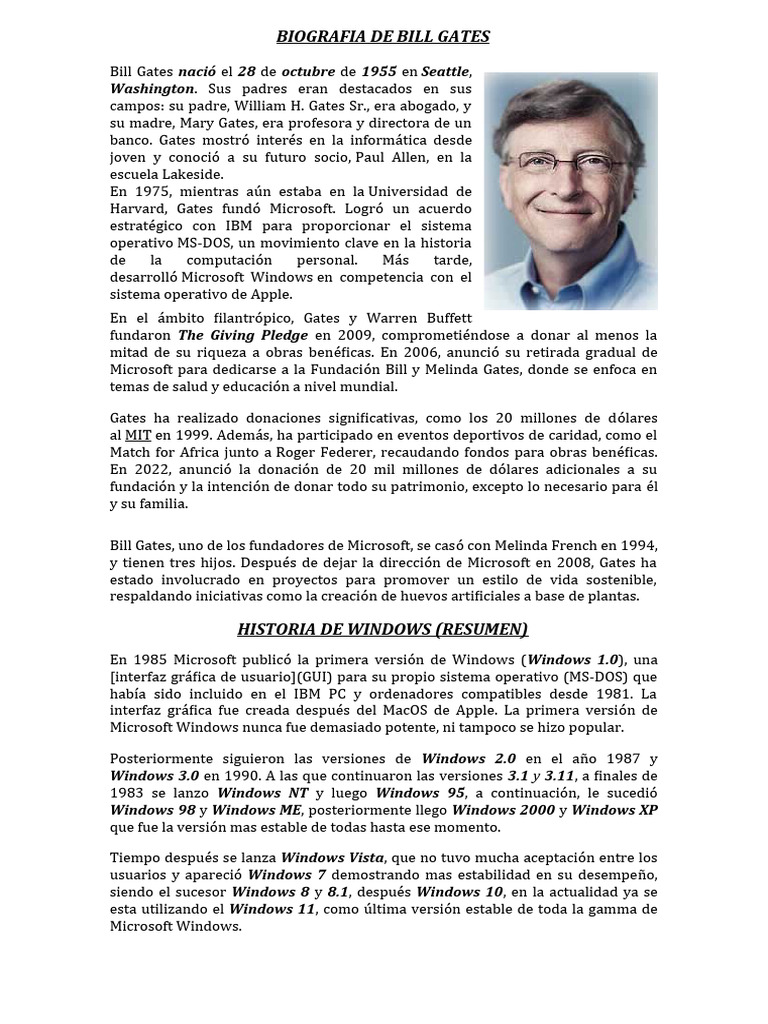 BIOGRAFIA DE BILL GATES | PDF | Microsoft Windows | Arquitectura X86