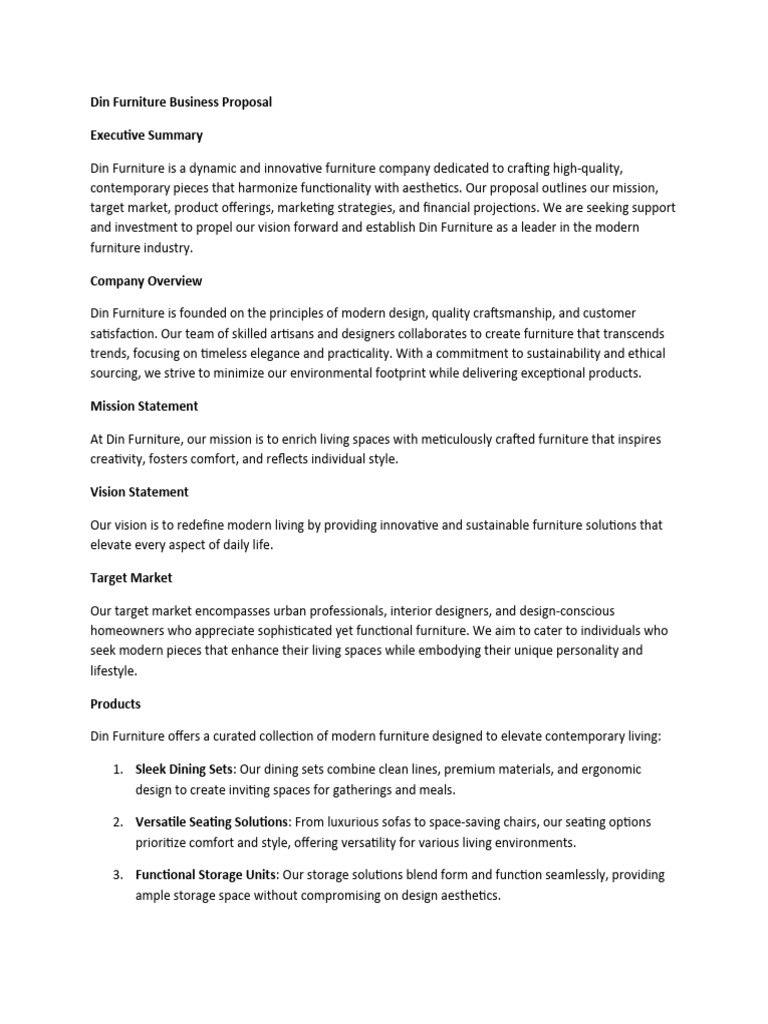 Din Furniture Business Proposal | Download Free PDF | Supply Chain ...