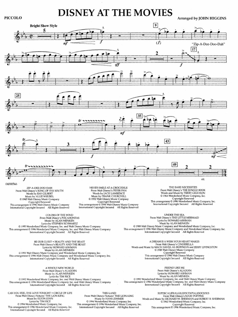 Disney at The Movies John Higgins Parts | PDF