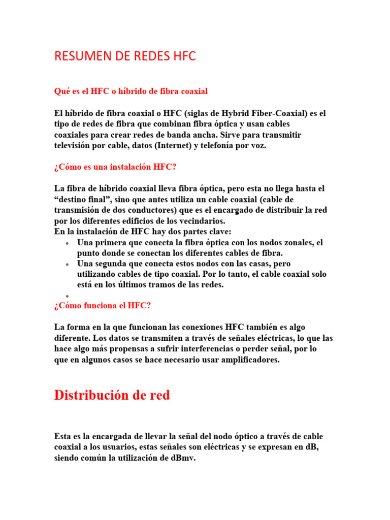 Guía sobre Redes HFC: Instalación y Funcionamiento | PDF | Bienes ...